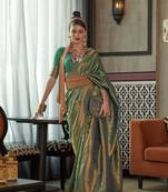 Dark Green Woven Silk Blend Saree With Blouse