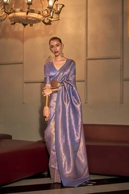 Lavender Woven Silk Blend Saree With Blouse 1