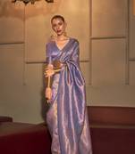 Lavender Woven Silk Blend Saree With Blouse