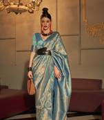 Dark Green Woven Silk Blend Saree With Blouse