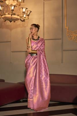 Kanchipuram Silk Woven Traditional Light Pink Saree 1