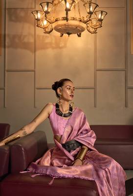 Kanchipuram Silk Woven Traditional Light Pink Saree 2