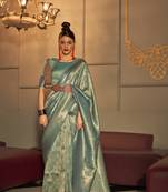 Dark Jade Woven Silk Blend Saree With Blouse