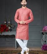 pink embroidered cotton_silk kurta-pajama