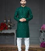 green embroidered cotton_silk kurta-pajama