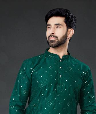 green embroidered cotton_silk kurta-pajama 2