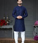 blue embroidered cotton_silk kurta-pajama