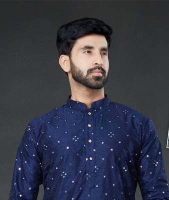 blue embroidered cotton_silk kurta-pajama 2