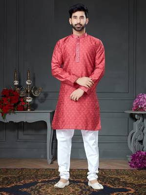 pink embroidered cotton_silk kurta-pajama 1
