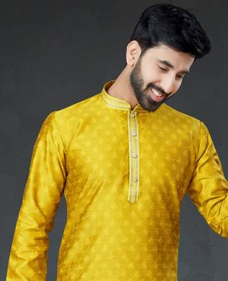 Yellow embroidered cotton_silk kurta-pajama 2