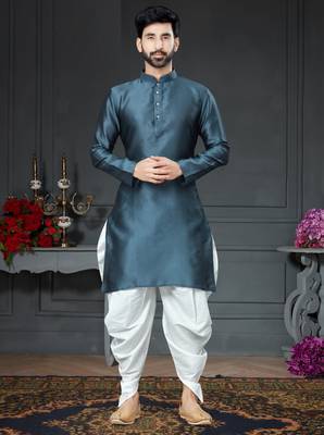 Grey embroidered cotton_silk dhoti-kurta 1