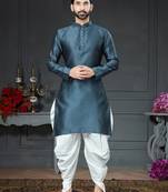 Grey embroidered cotton_silk dhoti-kurta