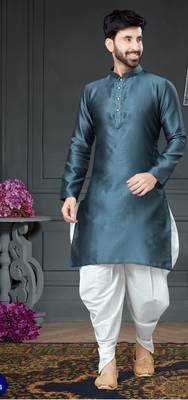 Grey embroidered cotton_silk dhoti-kurta 2