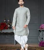 Grey embroidered cotton_silk dhoti-kurta