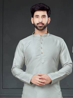 Grey embroidered cotton_silk dhoti-kurta 2