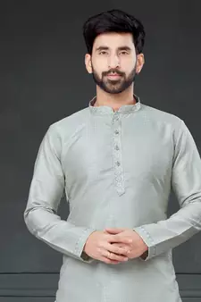 Grey embroidered cotton_silk dhoti-kurta