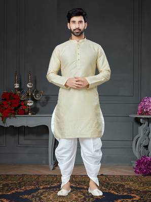 Cream embroidered cotton_silk dhoti-kurta 1