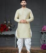 Cream embroidered cotton_silk dhoti-kurta