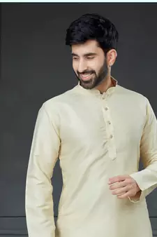 Cream embroidered cotton_silk dhoti-kurta