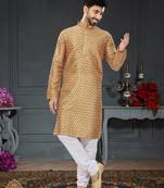 gold printed Silk kurta-pajama