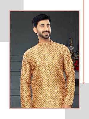 gold printed Silk kurta-pajama 2