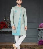 grey Jacquard embroidered Sherwani