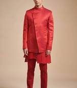 Pattern Stitched Jacket Kurta Set Solid Stitched