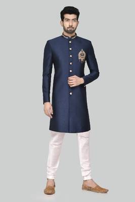 Stylish Stitched sherwani with hand work done in collar 1