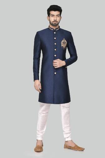 Stylish Stitched sherwani with hand work done in collar