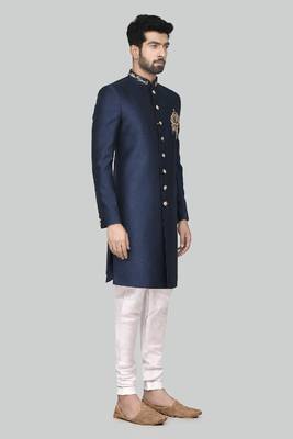 Stylish Stitched sherwani with hand work done in collar 3