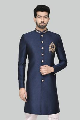 Stylish Stitched sherwani with hand work done in collar 4