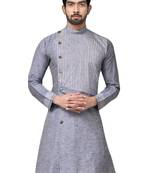 Front open kurta designer style semi indo type with thread work in front & Sleeves