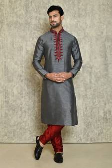 embroidery work solid stitched kurta