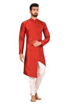 Front open semi indo type kurta solid stitched