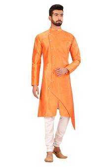 Front open semi indo type kurta solid stitched