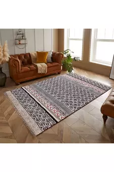 Cotton Rug Hand Made Dabu Print Boho Kilim Area Rug Living Room Decor Carpet