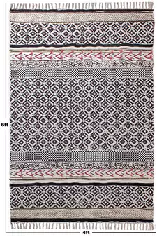 Cotton Rug Hand Made Dabu Print Boho Kilim Area Rug Living Room Decor Carpet
