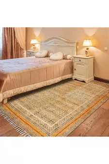 Study Room Area Rug Hand Block Printed Cotton Durries Boho Kilim
