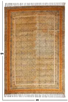 Study Room Area Rug Hand Block Printed Cotton Durries Boho Kilim