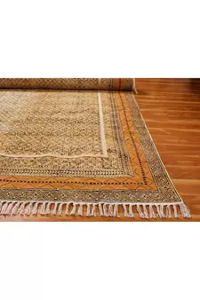 Study Room Area Rug Hand Block Printed Cotton Durries Boho Kilim