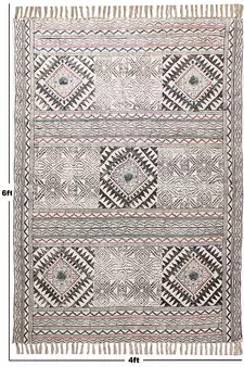 Hand Block Printed Cotton Dhurrie Area Rug Boho Kilim Lounge Decorative Carpet