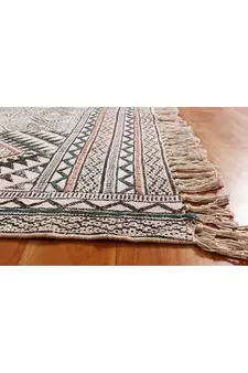 Hand Block Printed Cotton Dhurrie Area Rug Boho Kilim Lounge Decorative Carpet