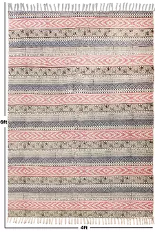 Handmade Cotton Dhurrie Hand Block Printed Rug  Area Rugs