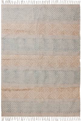 Hand Block Printed Rug Handmade Cotton Dhurrie Area Rugs Flatwoven Rug 1