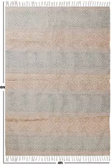 Hand Block Printed Rug Handmade Cotton Dhurrie Area Rugs Flatwoven Rug
