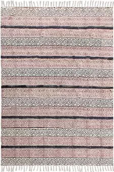 Hand Block Printed Rug Handmade Cotton Dhurrie Area Rugs Bohomian Kilims
