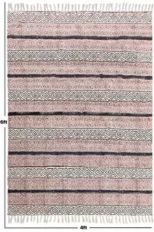 Hand Block Printed Rug Handmade Cotton Dhurrie Area Rugs Bohomian Kilims