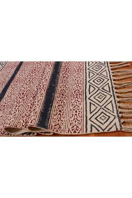 Hand Block Printed Rug Handmade Cotton Dhurrie Area Rugs Bohomian Kilims 4