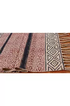 Hand Block Printed Rug Handmade Cotton Dhurrie Area Rugs Bohomian Kilims