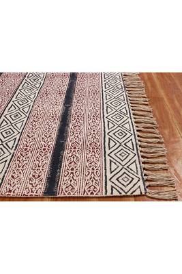 Hand Block Printed Rug Handmade Cotton Dhurrie Area Rugs Bohomian Kilims 5